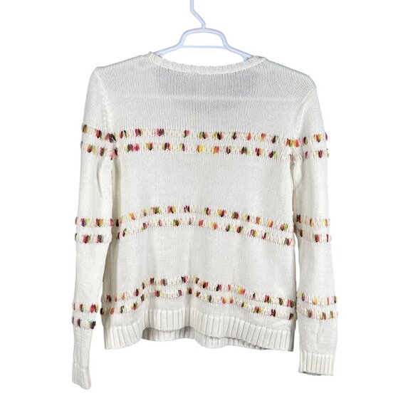 Talbots Womens L White Knit Sweater Rainbow Accents Space Dye Long Sleeve Top - Picture 7 of 15